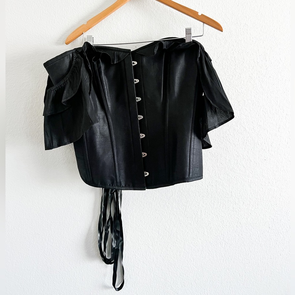Corset Story Black Ruffle Sleeve Corset Top